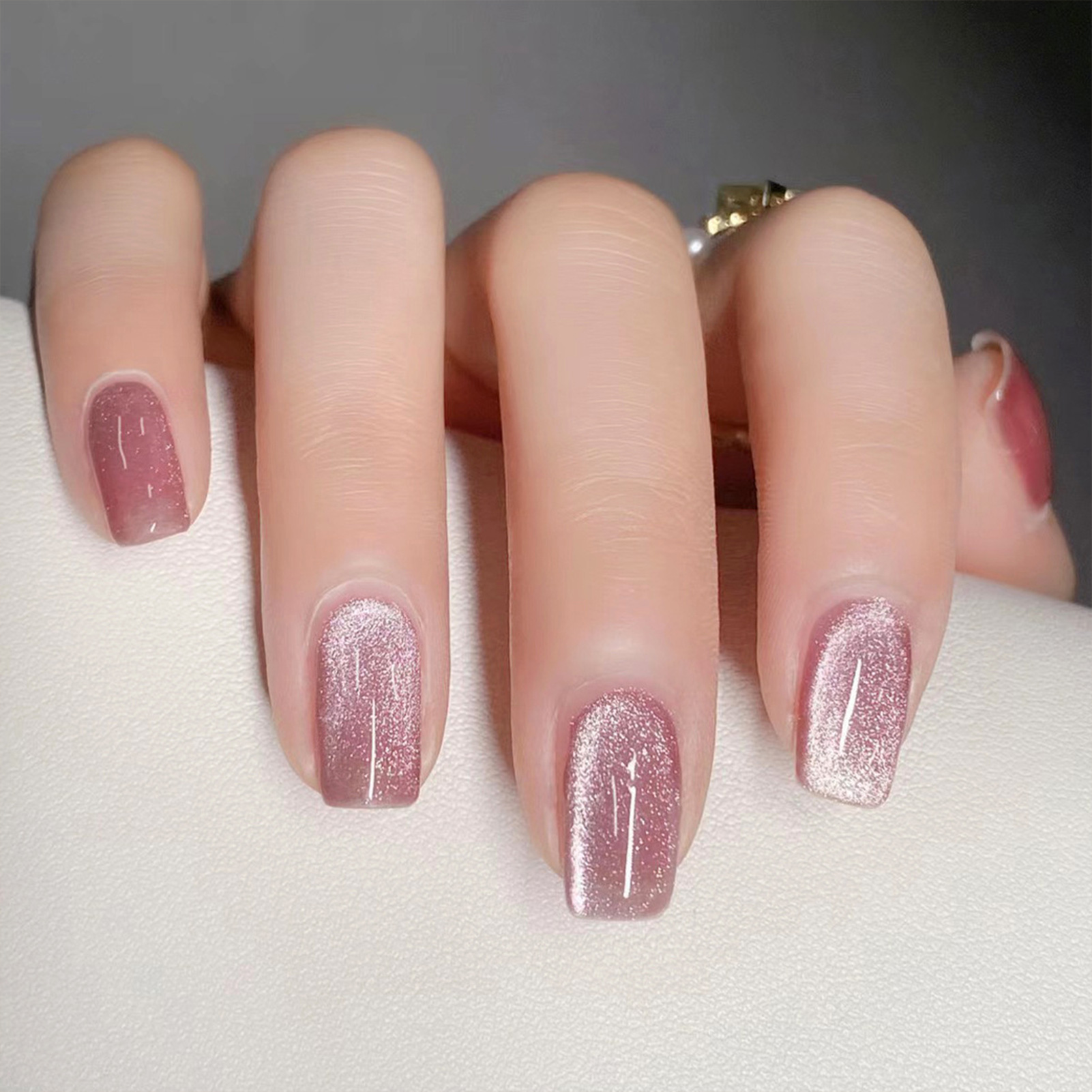 24pcs Pink Shiny Press-on Nail - đánh giá và giá Nail Art Cat Eye Pink