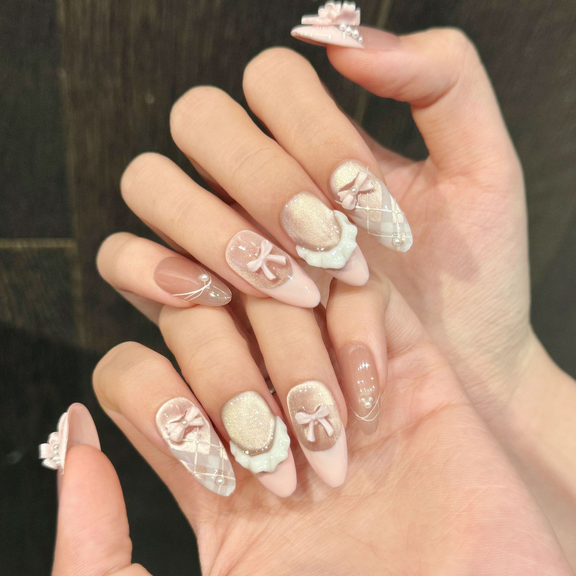 10pcs Handmade Press on Nails  - đánh giá và giá Nail Art Pink Cat Eye