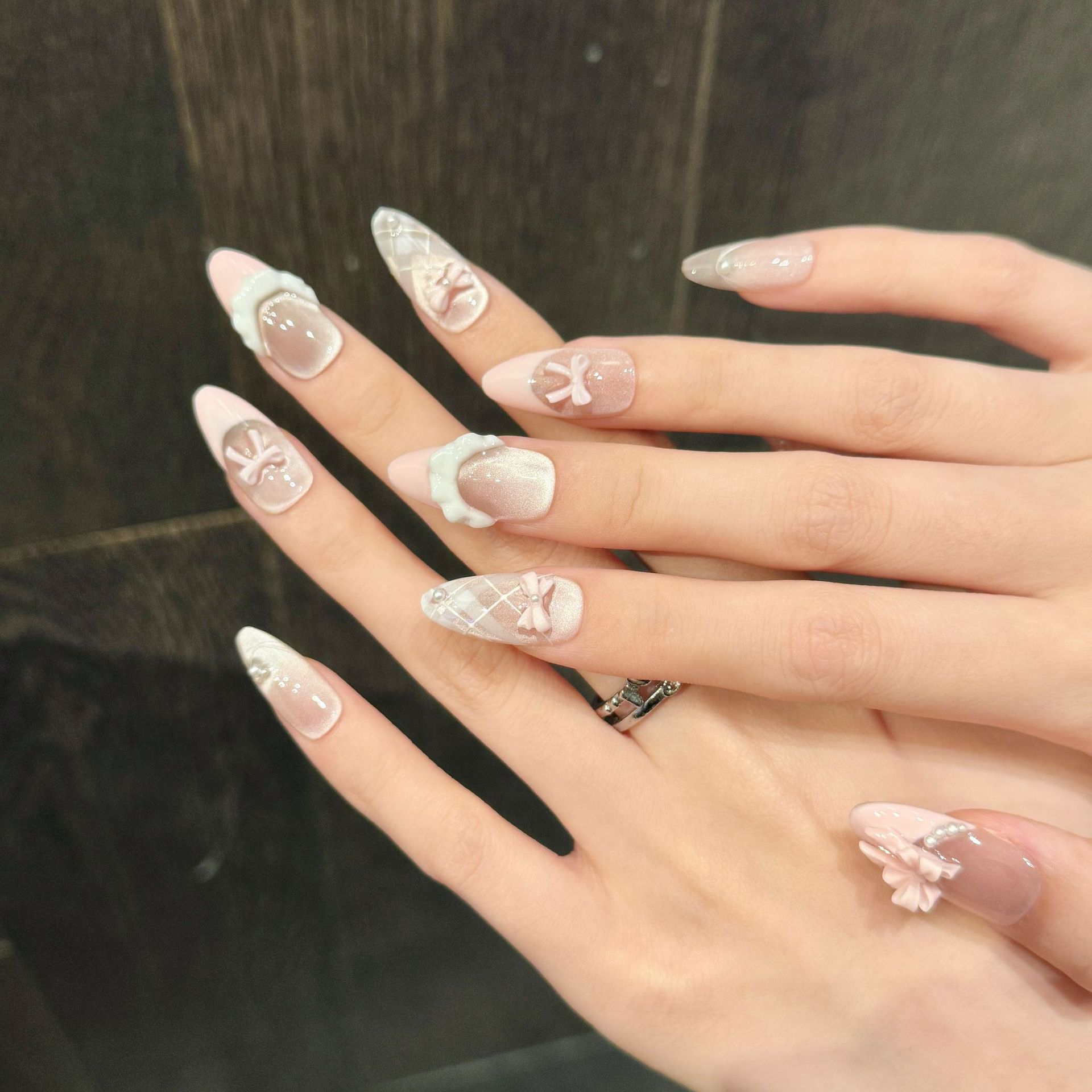 10pcs Handmade Press on Nails  - đánh giá và giá Nail Art Pink Cat Eye